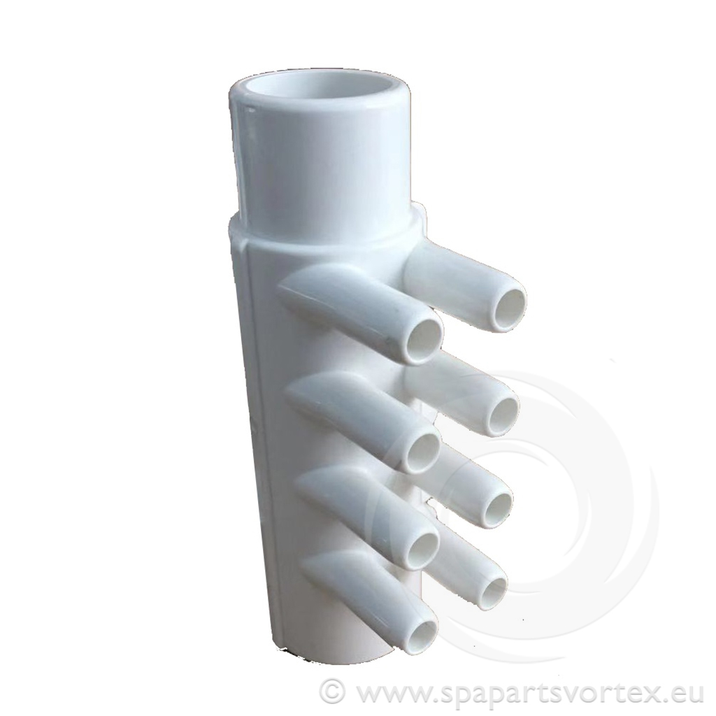 Air Manifold 1"S x 1" Spg x 3/8" SB (8 Barb)