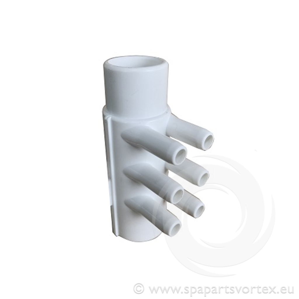 Air Manifold 1" S x 1" Spg x 3/8" SB (6 Barb)